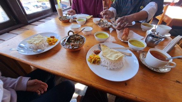 Rice, curry, and papad