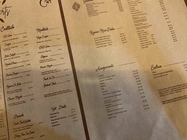 A restaurant menu