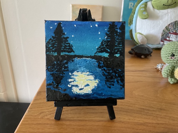 A painting of a moon reflection